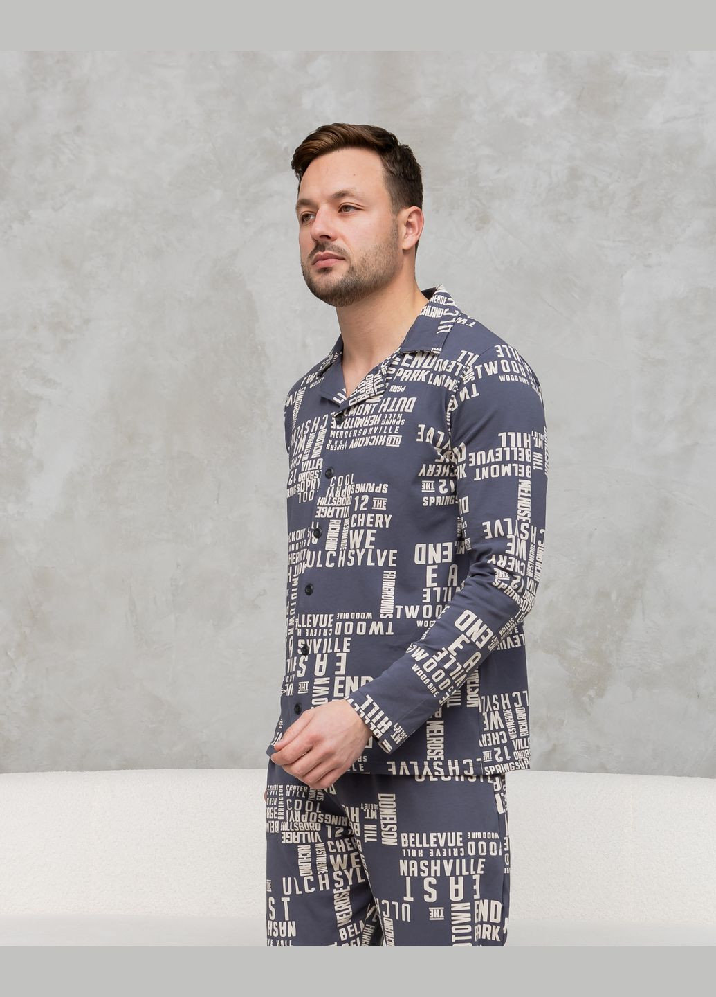 Темно-серая мужская пижама на пуговицах Tom John