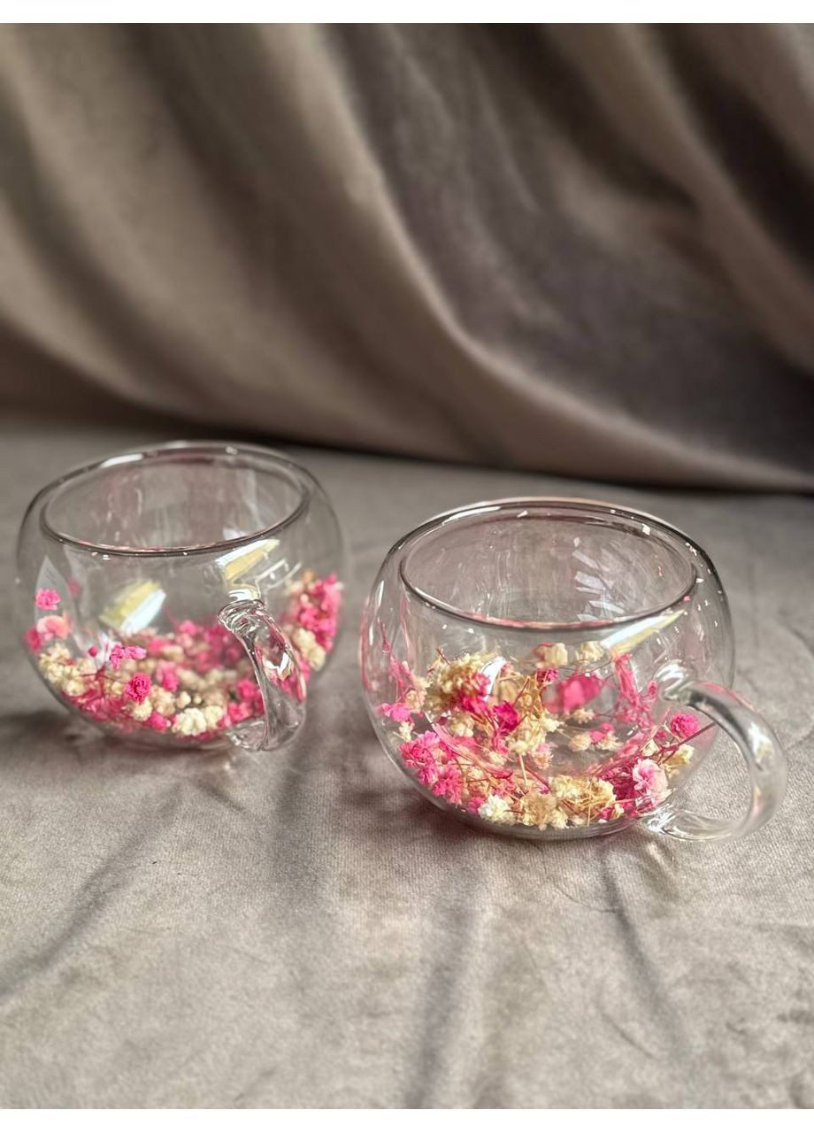 Набір чашок Спекотне літо з подвійним дном та сухоцвітами у стінках 2 шт 270 мл Прозорий VT-5327-270 Vittora (362711672)