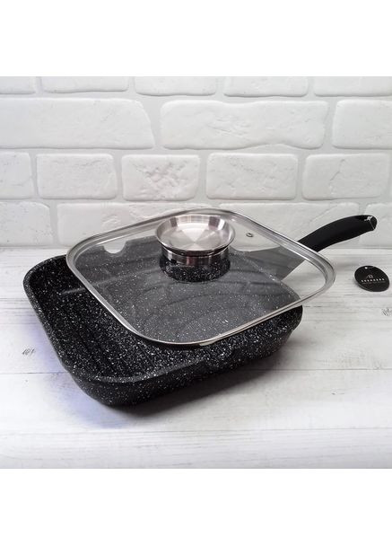 Сковорода-гриль із мармуровим покриттям і кришкою 24 см (EB-3309) Edenberg (368970031)