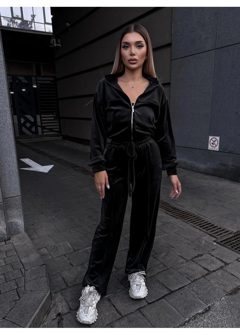 Жіночий велюровий костюм кофта+штани+топ чорного кольру 36675 Fashion (379105296)