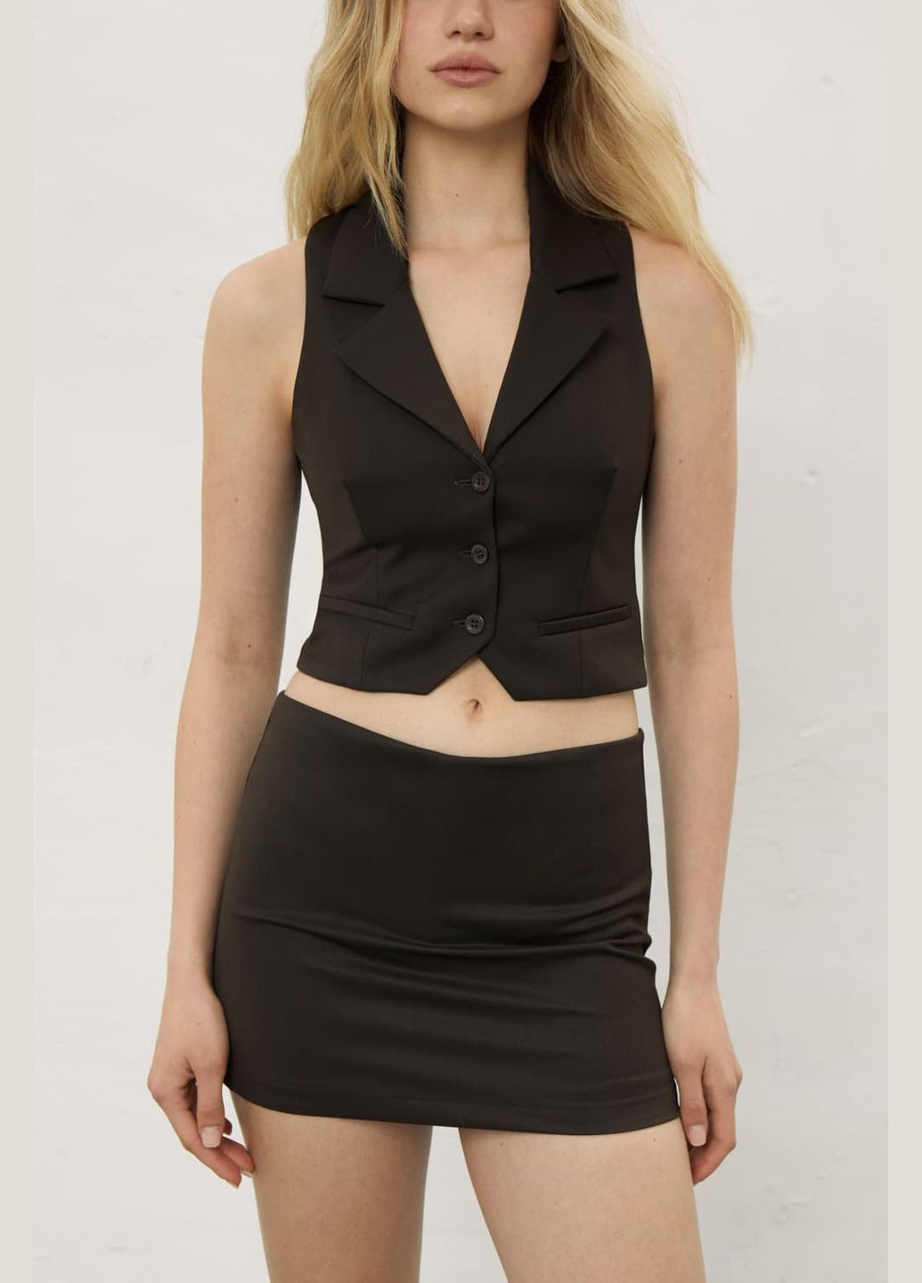 Темно-коричневая юбка-шорты на низкой посадке m шоколадный 717 Papaya