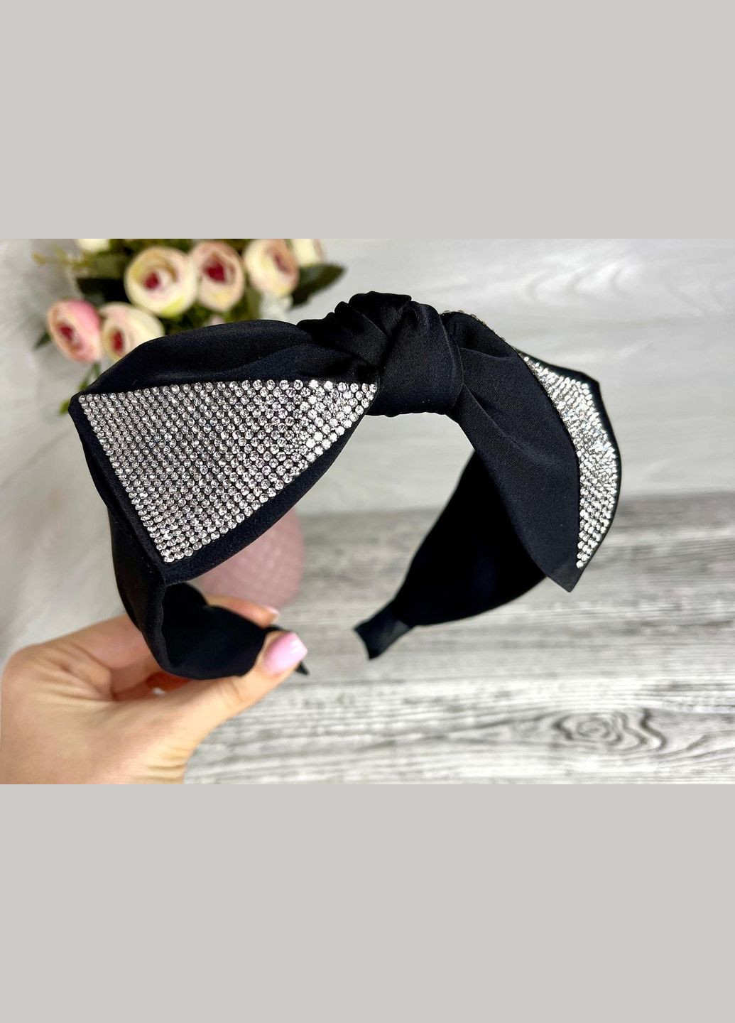 Красивый широкий обруч для волос с большим бантом со стразами. Hand Made (330618989)