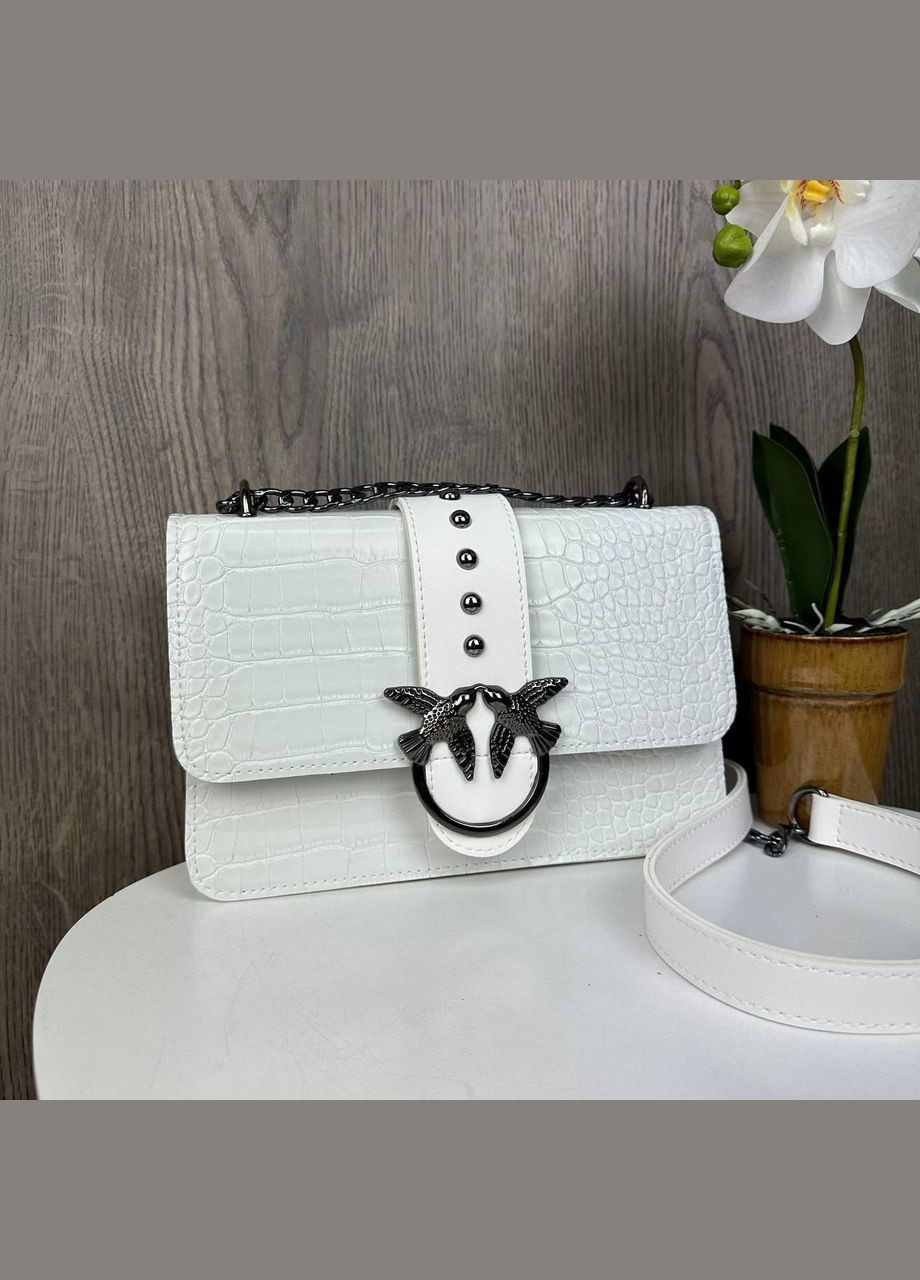 Женская мини сумочка клатч под рептилию с птичками Белый No Brand (298997453)