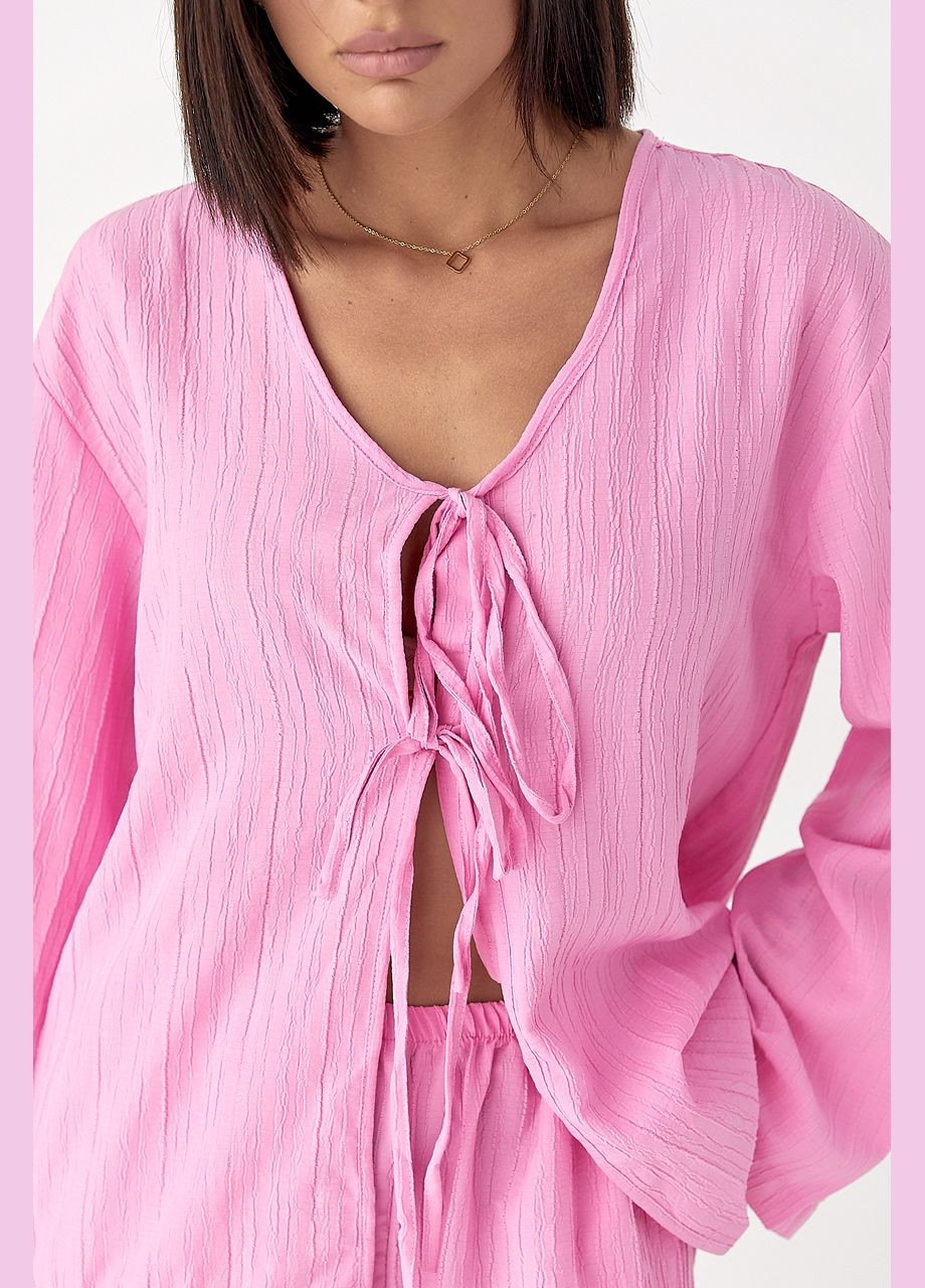 Вільний літній костюм із блузою на зав'язках Lurex (336678819)