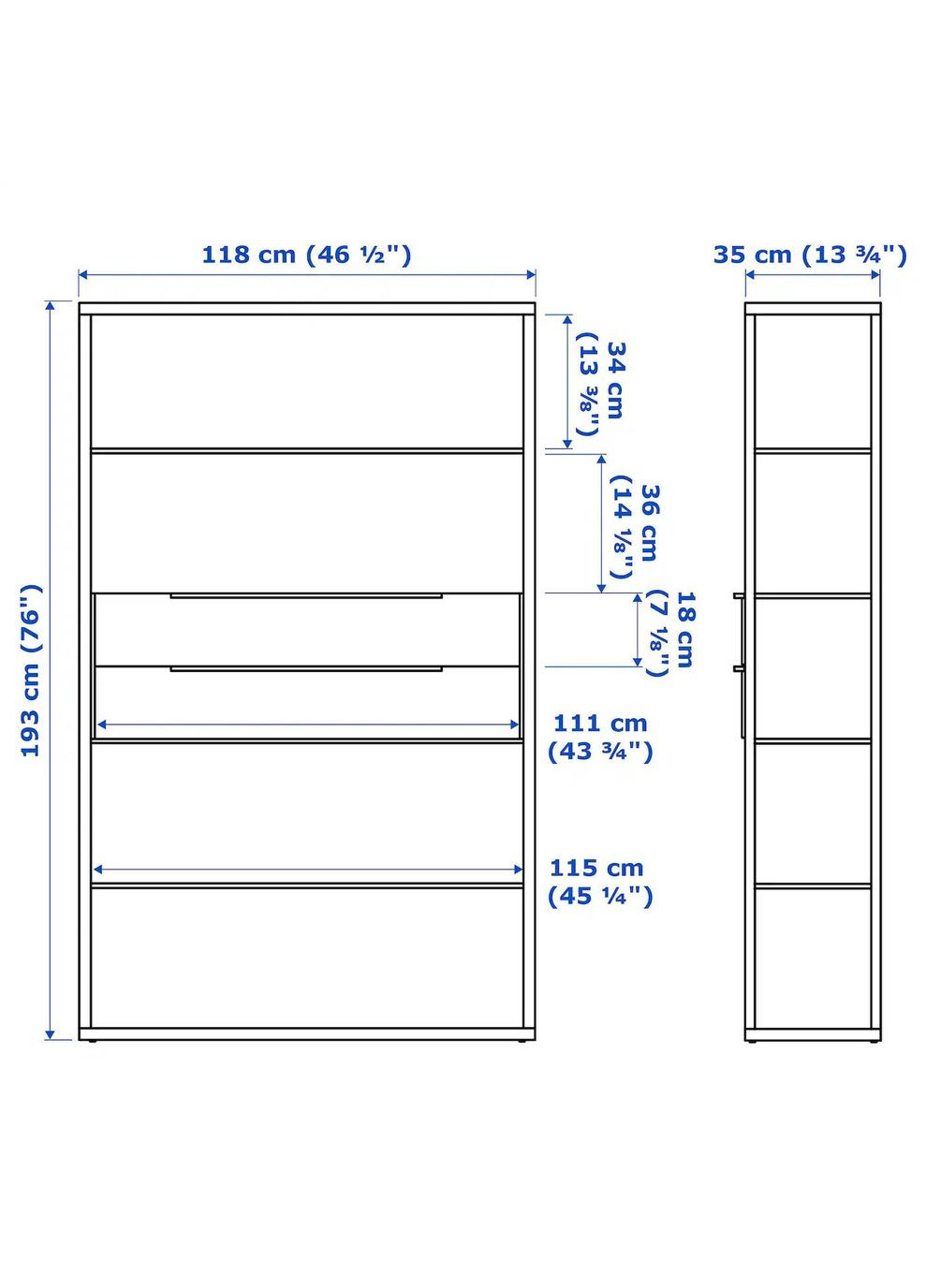 Стелаж з ящиками ІКЕА FJALKINGE 118х35х193 см (s19931865) IKEA (278409008)