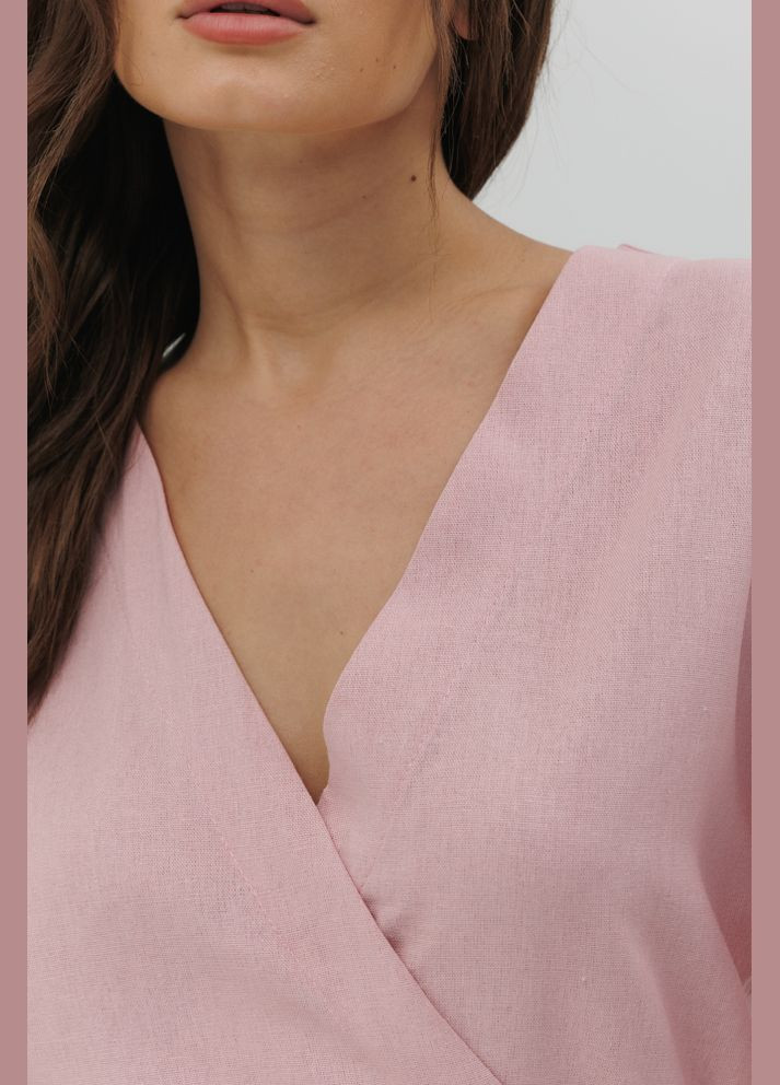 Розовая демисезонная летняя блуза на запах с короткими рукавами Arjen