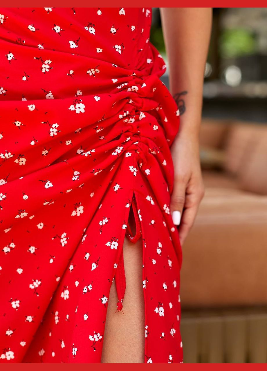 Красное повседневный, праздничный, коктейльное, вечернее цветочное платье с плечиками трансформерами на резинке Vakko с цветочным принтом