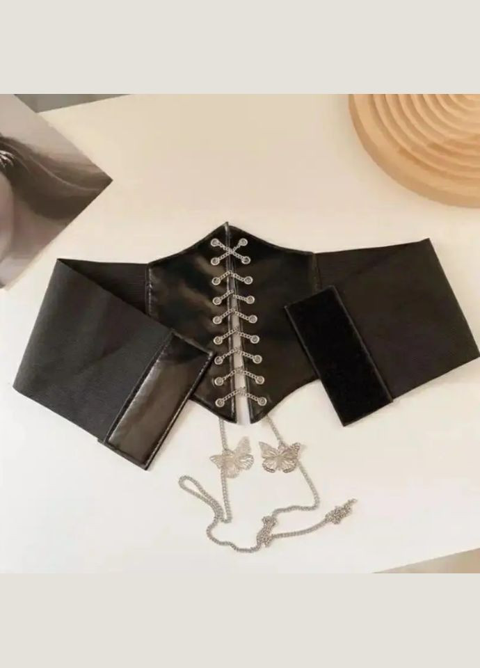 Широкий корсет на шнуровке-цепочке с бабочками черный No Brand (299339803)