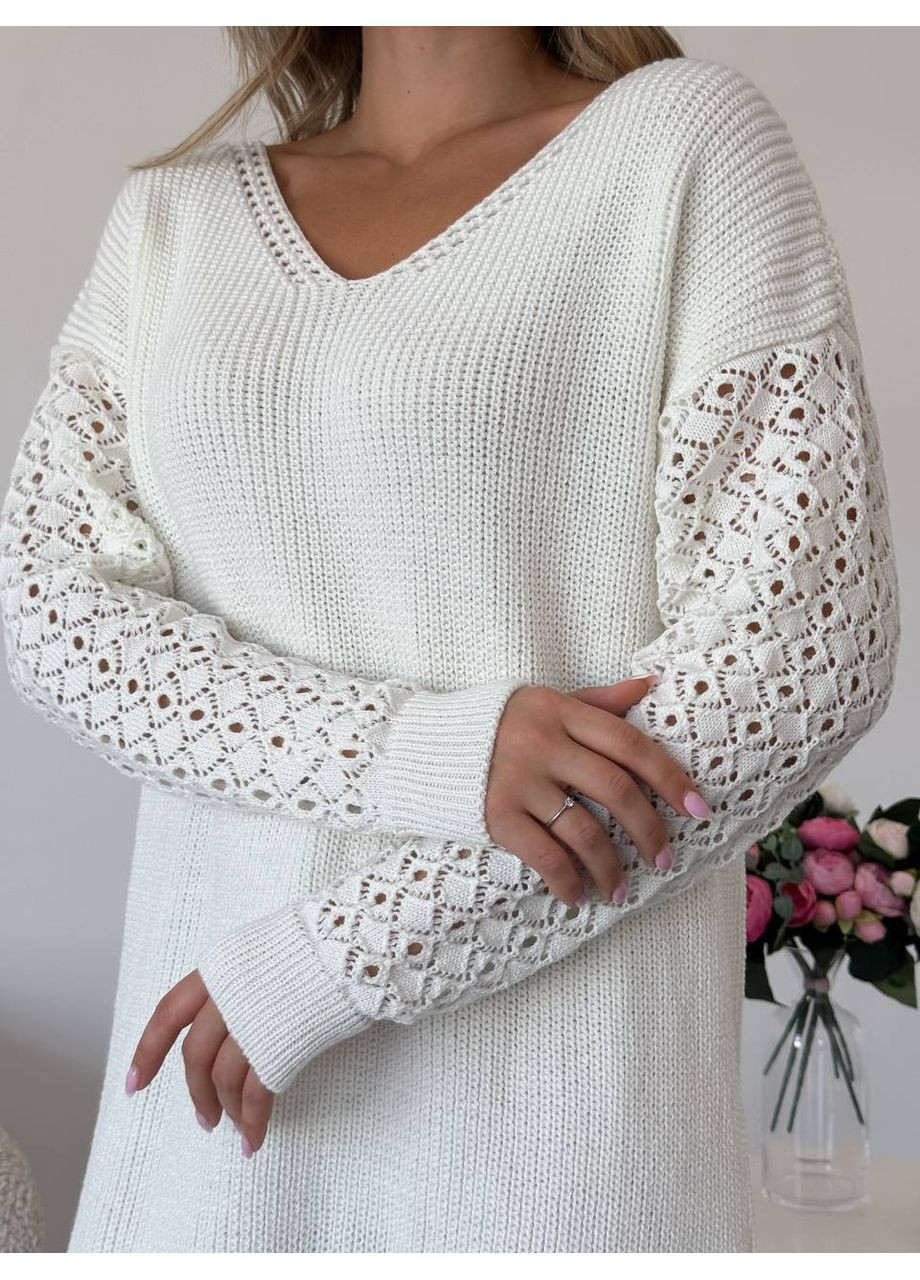 Молочное праздничный, повседневный, кэжуал женское вязаное платье No Brand однотонное