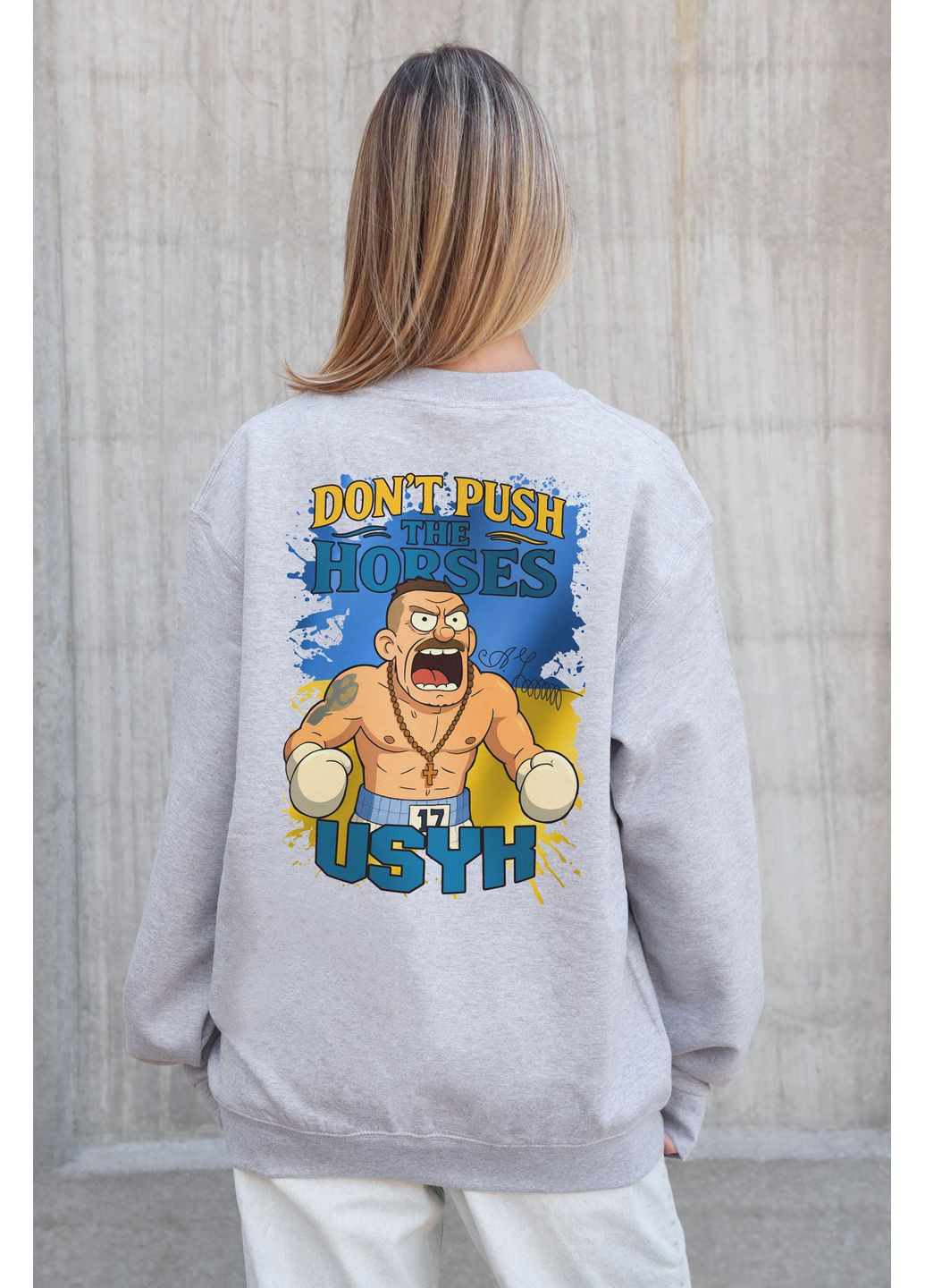 Серый женский утепленный оверсайз свитшот на флисе с принтом usyk Without однотонный без декора (366740693)