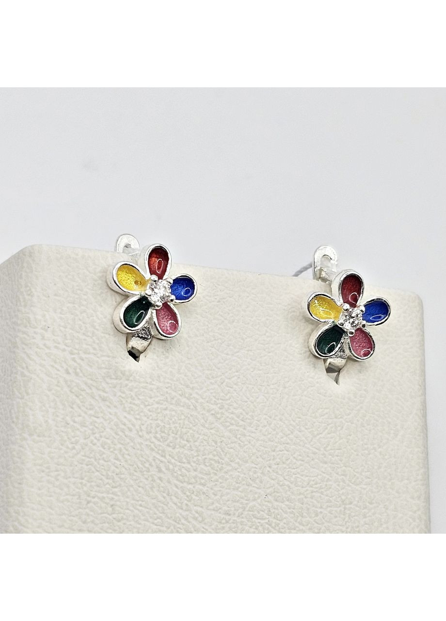 Серьги серебряные с разноцветной эмалью и кубическим цирконием 1,77 г No Brand (369737103)