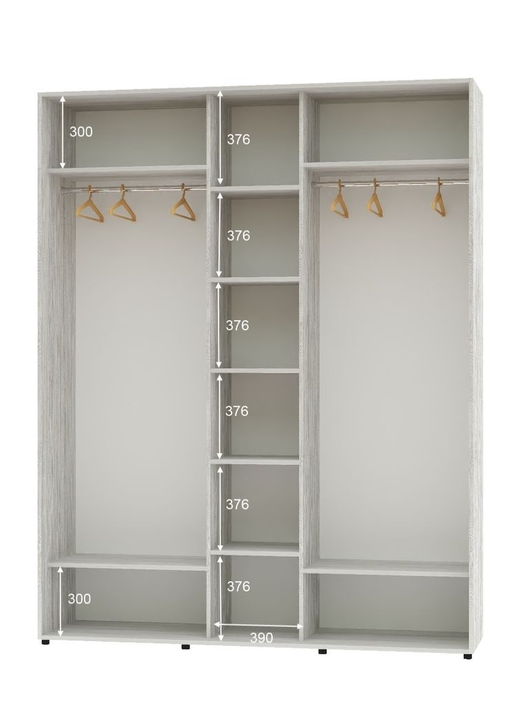 Шкаф-купе трехдверный 200*60*250 см Сосна натти 3 двери ДСП + Зеркало + ДСП ШК-04 Алекса (360469467)