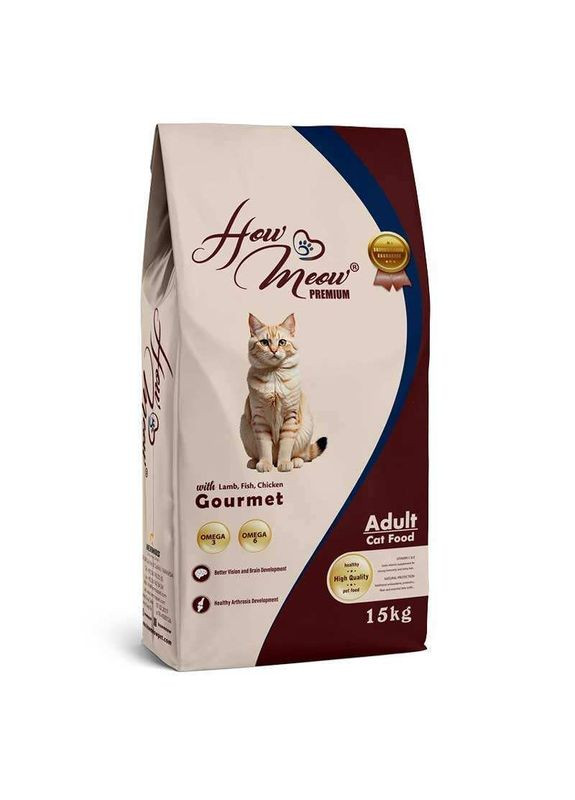 Gourmet Adult Cat - Сухой полнорационный корм с ягненком, курицей и рыбой для взрослых кошек - 15 кг How Meow (327434547)