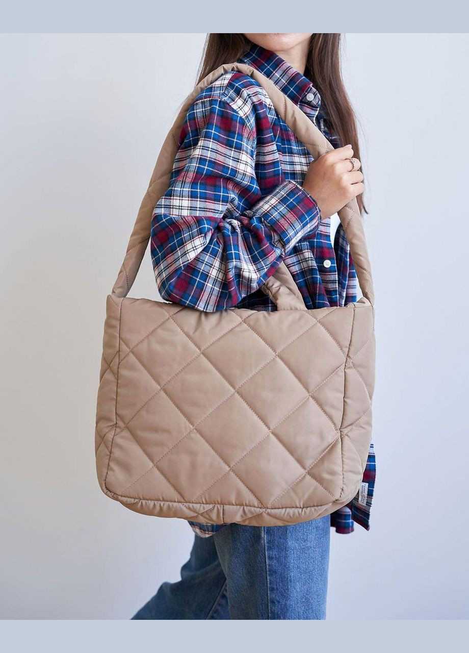 Жіноча сумка з нейлону з ручками та плечовим ременем бежева «Деббі» WeLassie (301425671)