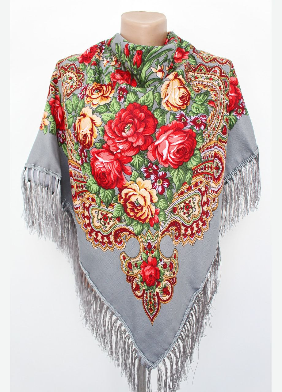 Хустка в народному стилі "Романтичні квіти" Сіра 621001 Husta (322502277)