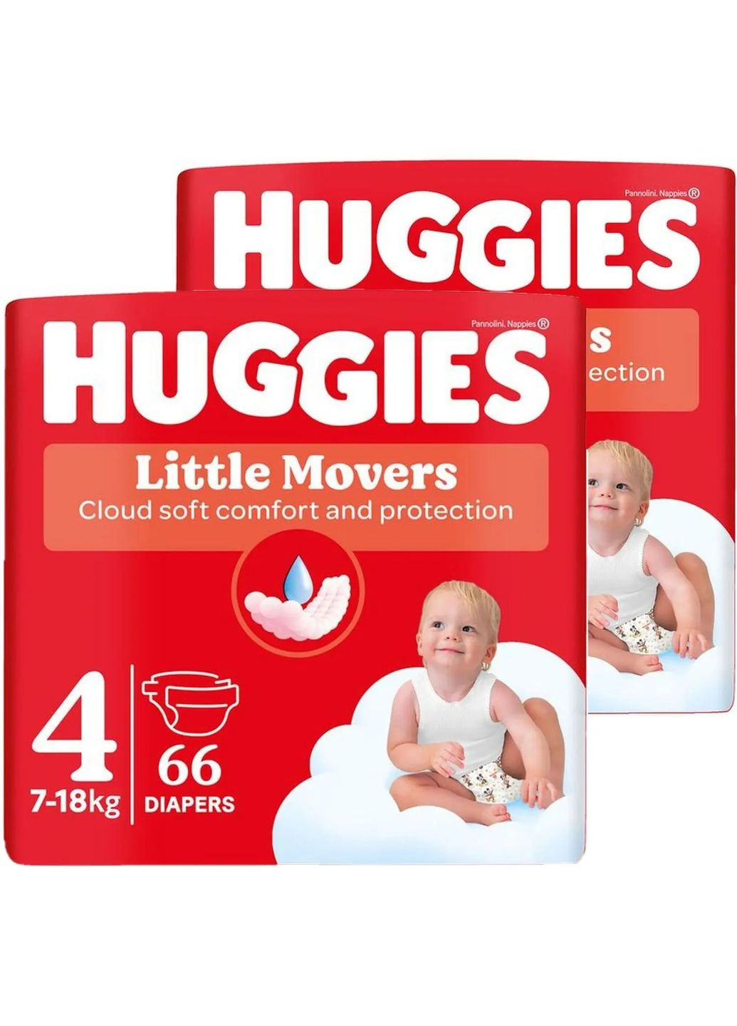 Набор подгузников на липучках Little Movers 4 (7-18 кг), 132 шт. (2 уп. по 66 шт.) Huggies (327223403)