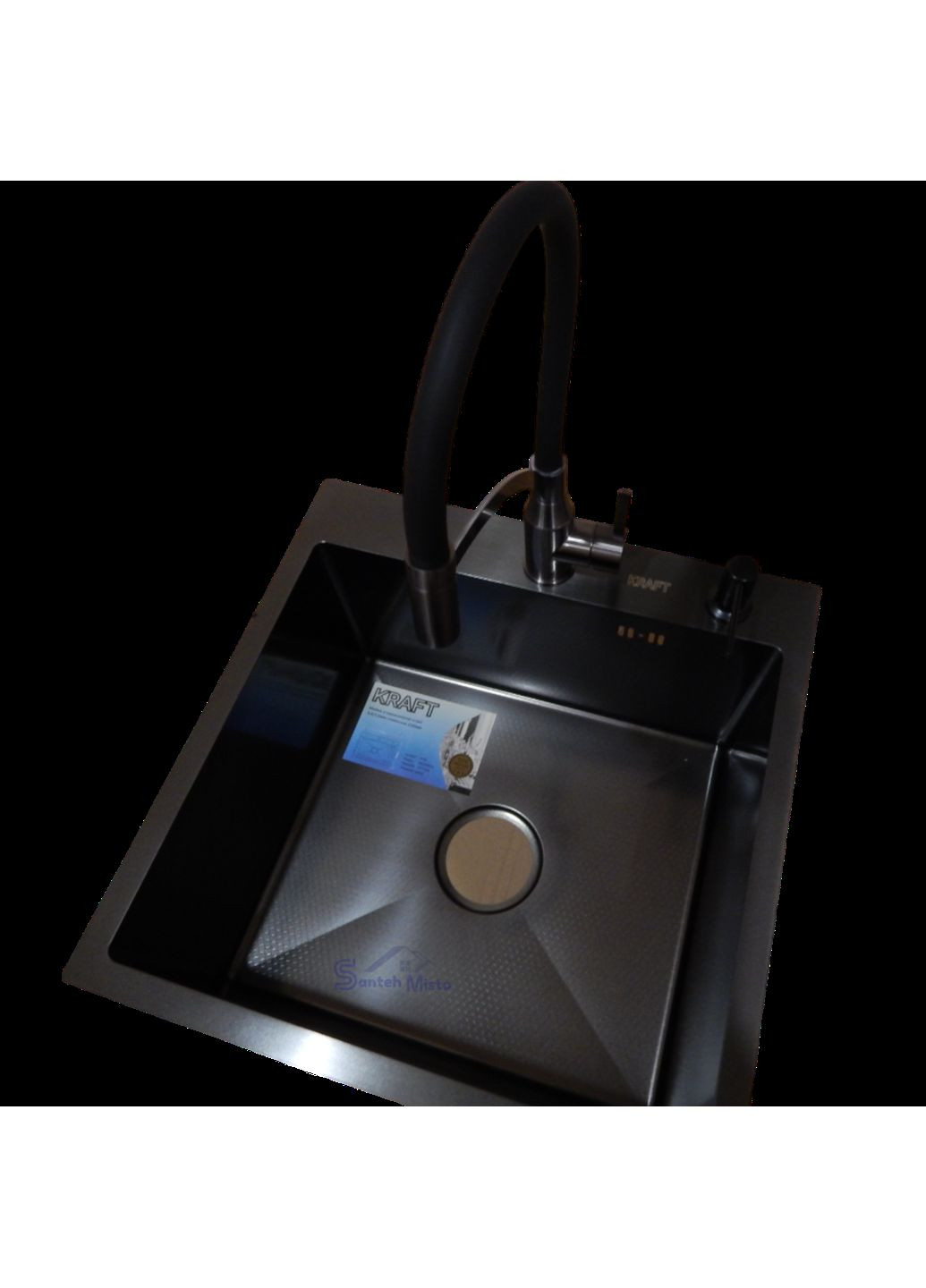 Комплект кухонної мийки HM 50х50 NANO BLACK (DECOR) PVD (3.0/1.0 мм) Kraft (350671397)