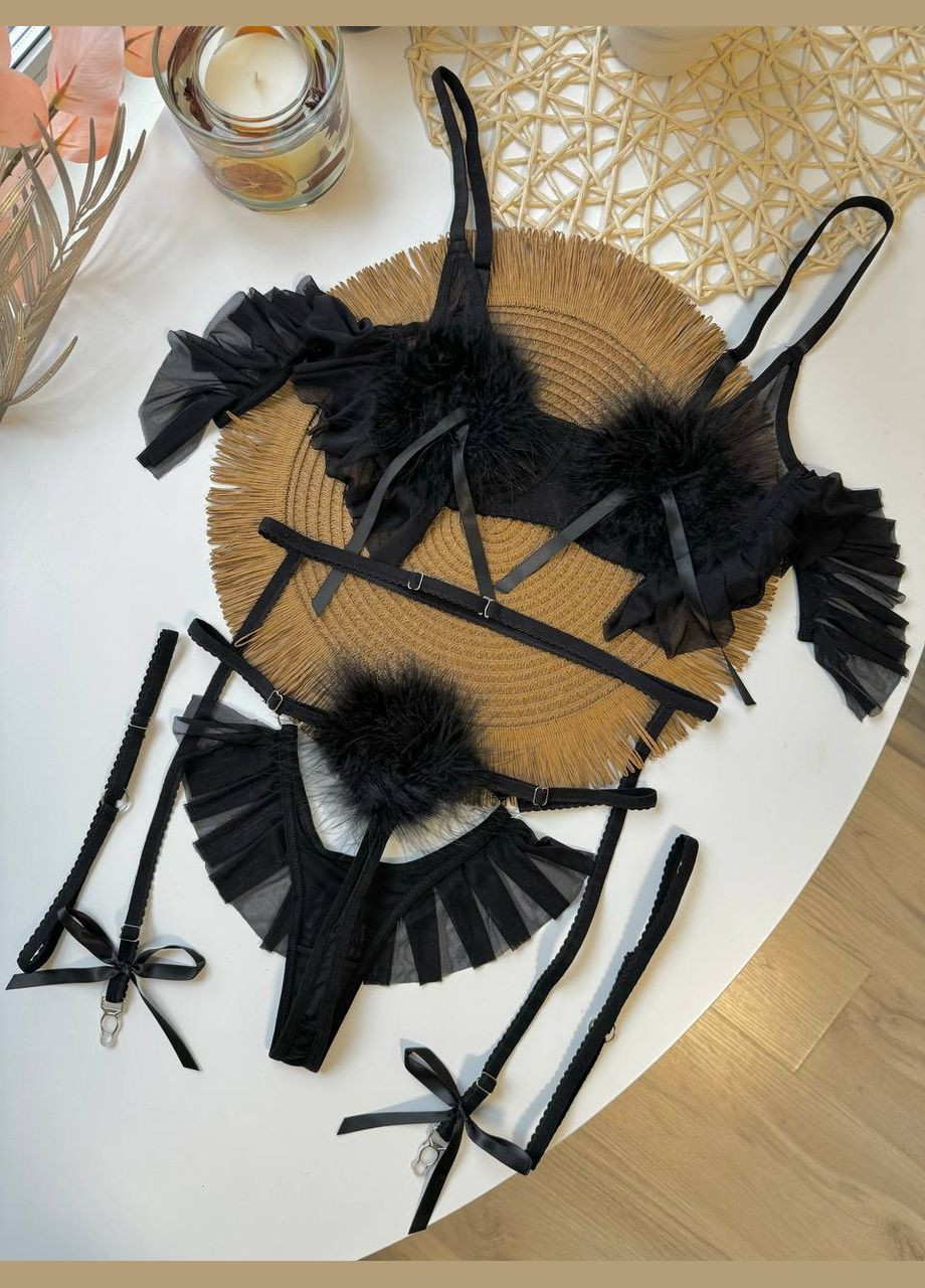 Черный комплект женского белья с поясом и гартерами Simply sexy