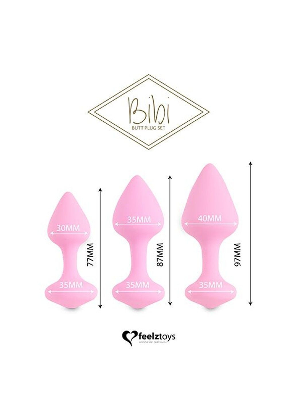 Набор силиконовых анальных пробок - Bibi Butt Plug Set 3 pcs Pink FeelzToys (293246139)