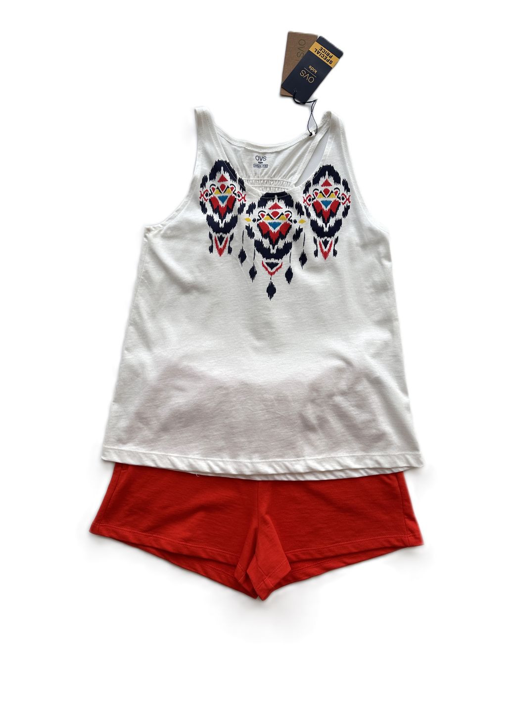 Коралловый летний комплект шорты коралловые + майка белая 2000-76 (158 см) OVS