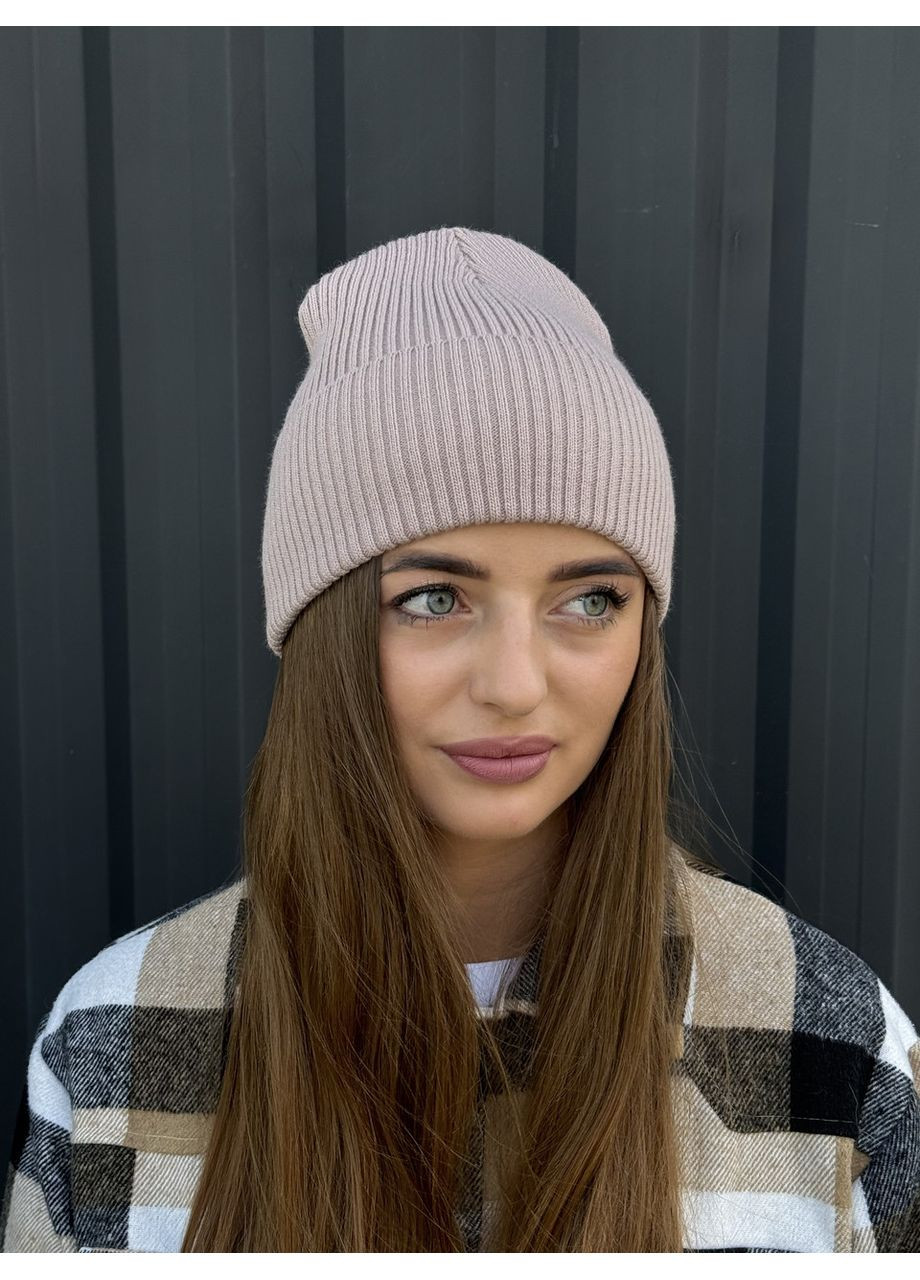 Шапка женская базовая демисезонная в рубчик шоколадный FERO (369934678)