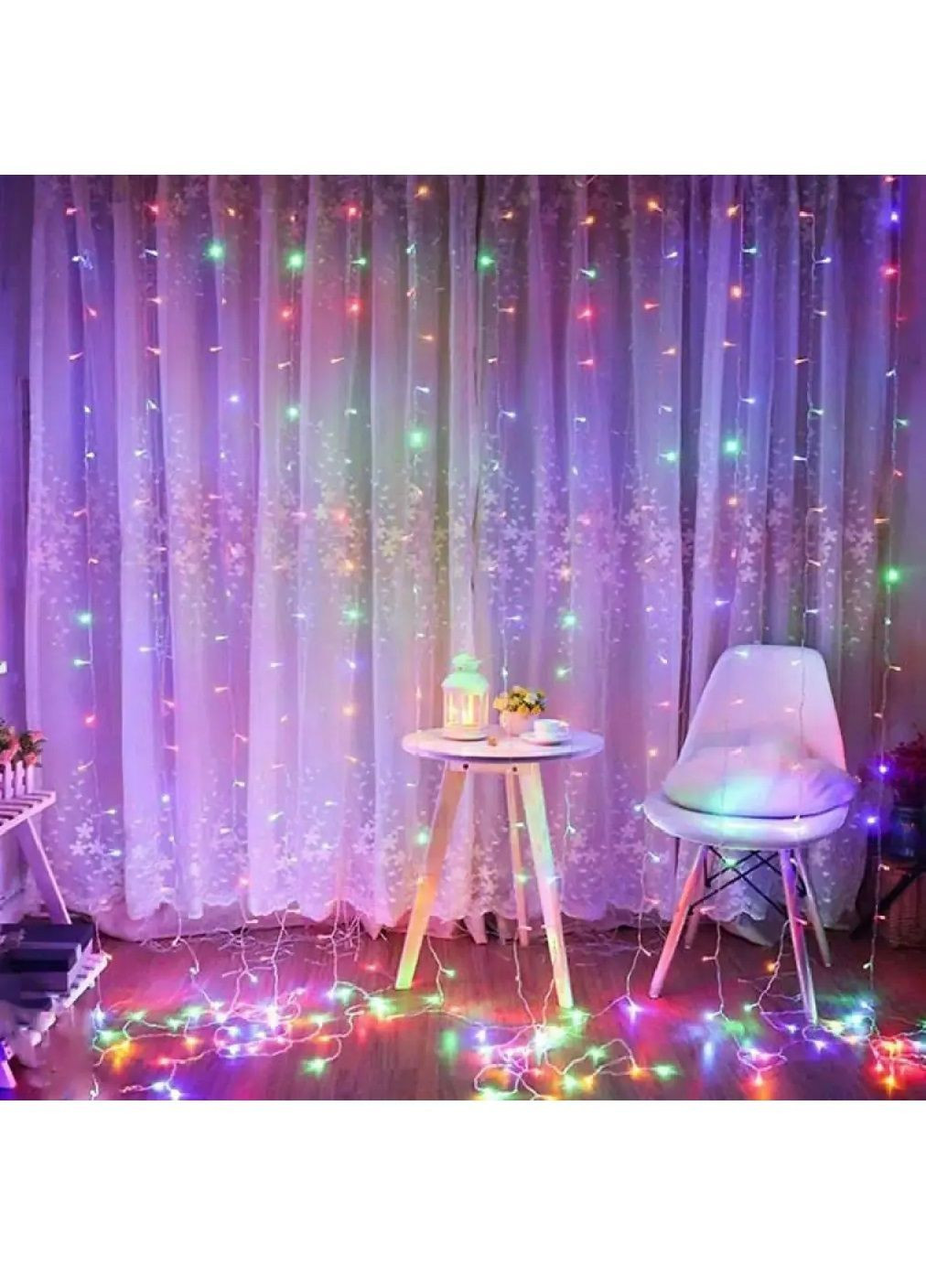 Гирлянда штора водопад светодиодная новогодняя на окно с работой от сети соединением гирлянд 2х2 м (481988-Prob) Разноцветная Unbranded (369414188)