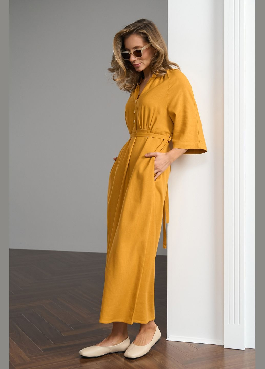 Гірчична сукня в стилі армпір Triko Bakh однотонна