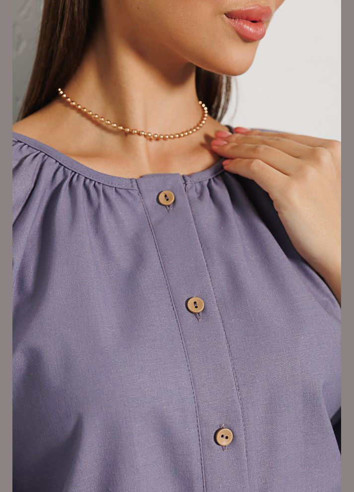 Женская вышиванка светло-фиолетовая с колосками гладью на рукавах Arjen (294907474)