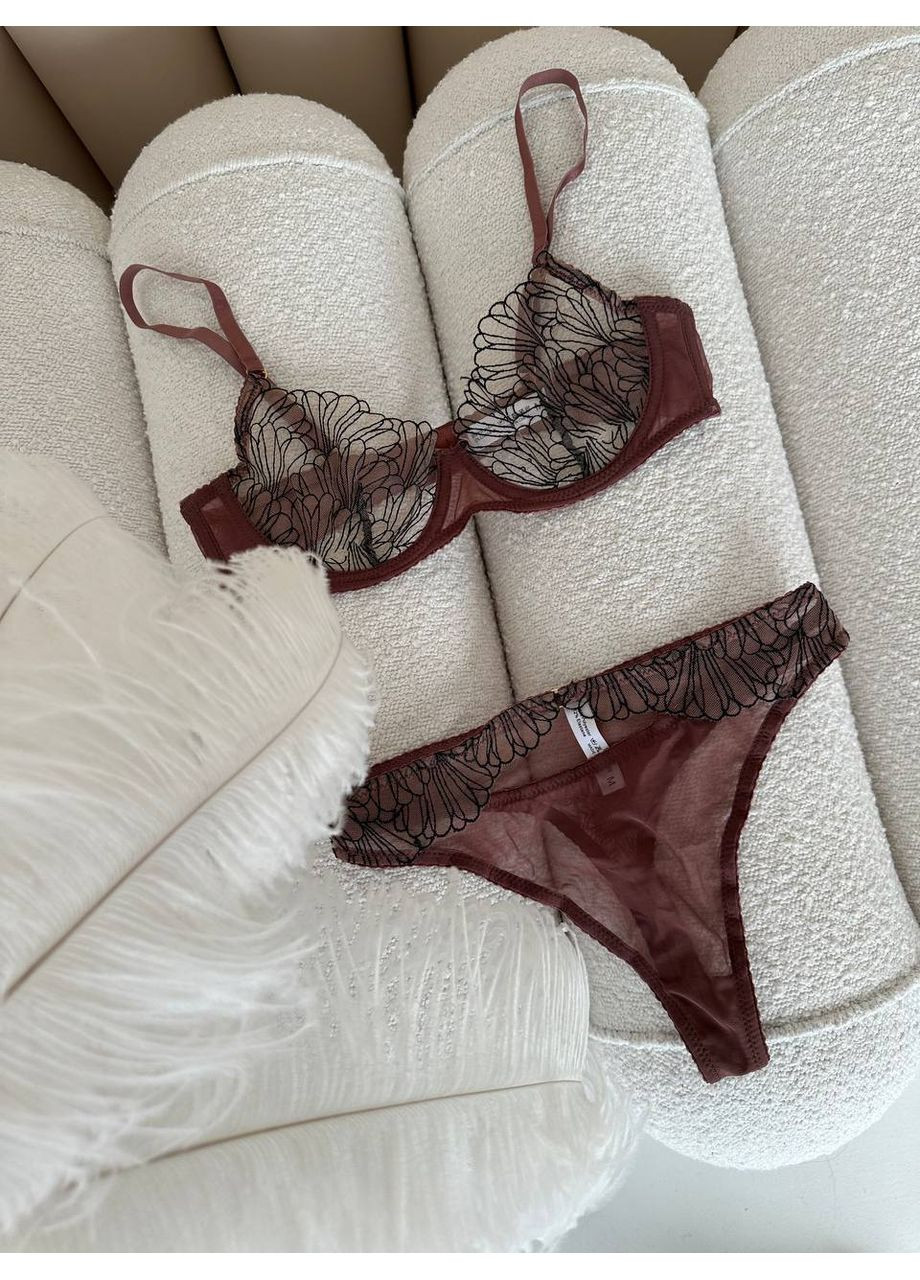 Коричневый балконет комплект женского белья | премиум качество и комфорт, коричневый Vital-Textile без косточек полиэстер, эластан