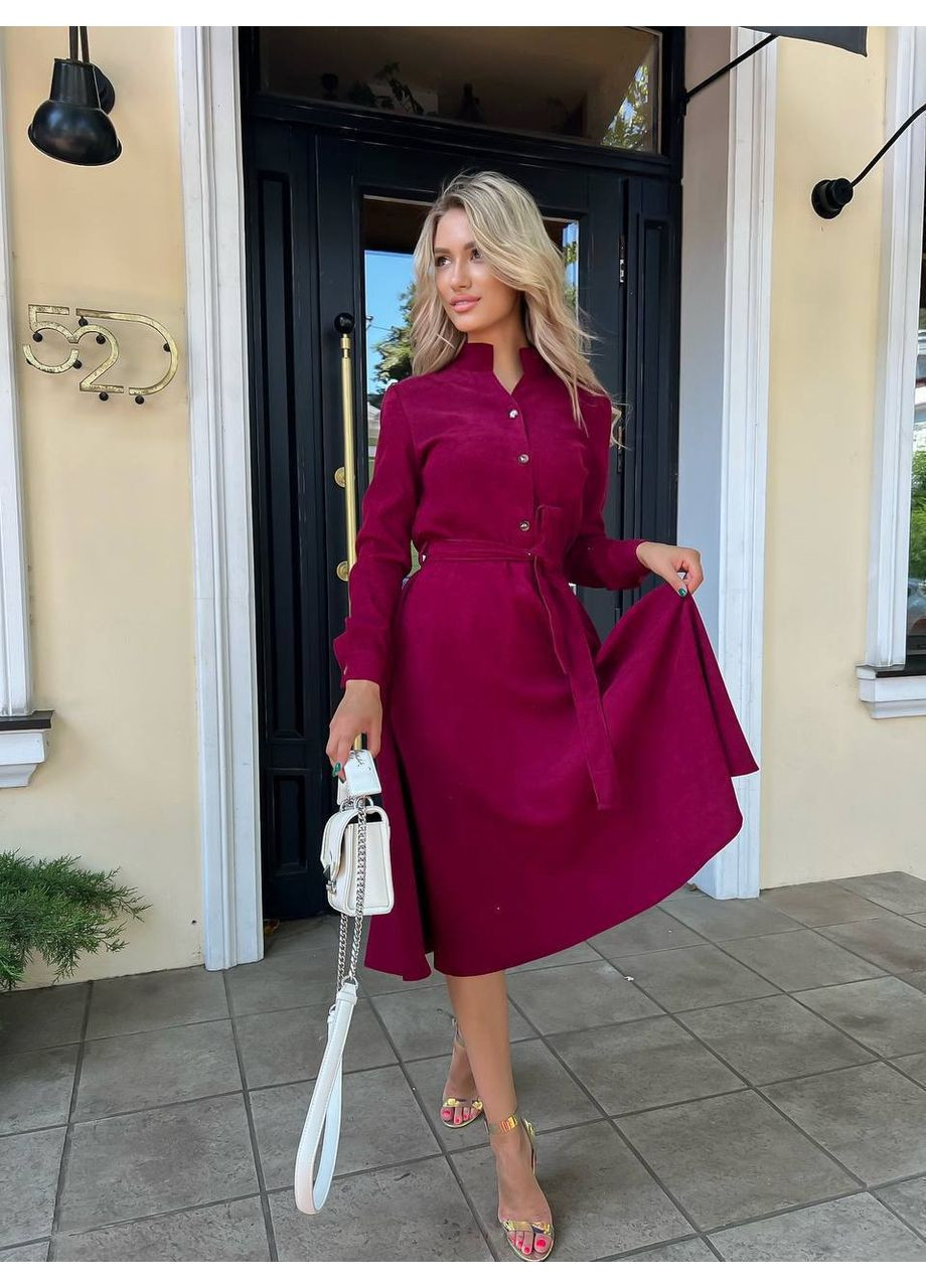 Бордова сукня з поясом Fashion