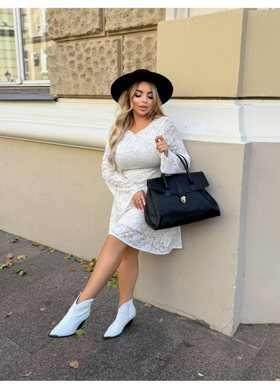 Білий святковий, вечірня, ділова, кежуал жіноча сукня гіпюрова а-силует Style Point однотонна