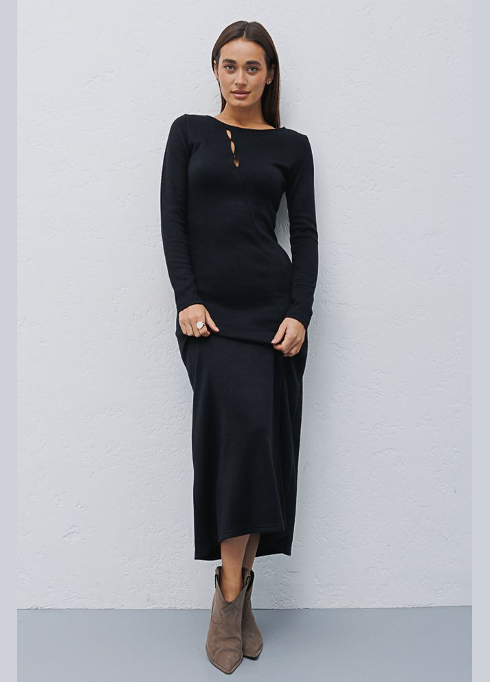 Чорна довга сукня трикотажна сукня з вирізами спереду Arjen