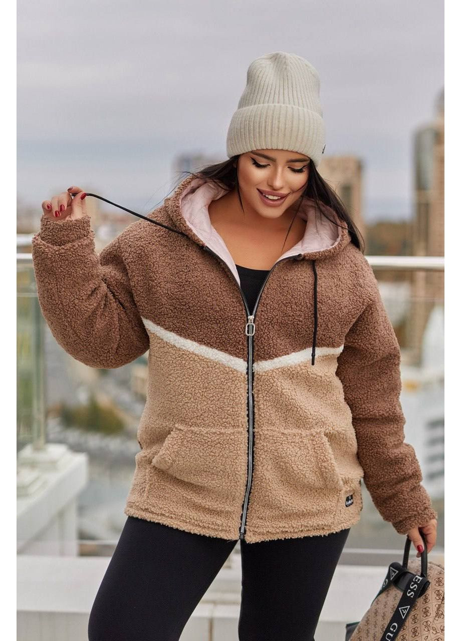 Коричнева демісезонна ✨ жіноча утеплена куртка «тедді» — заміри в описі ❄️ куртка-пальто DK/DL Мода без кордонів