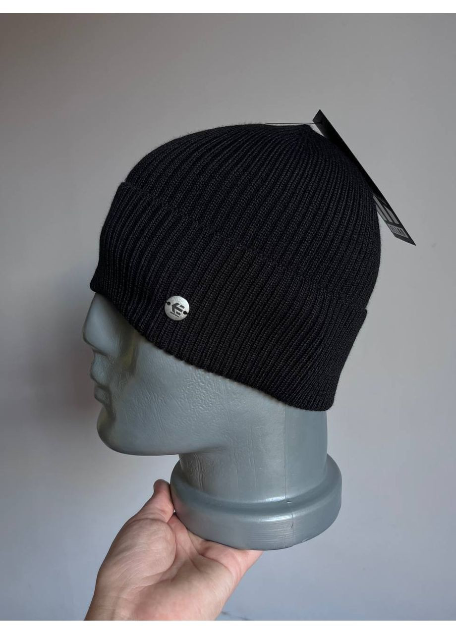 Мужская вязаная черная шапка базовая универсальная модель без подкладки Viking Ellan (364864722)