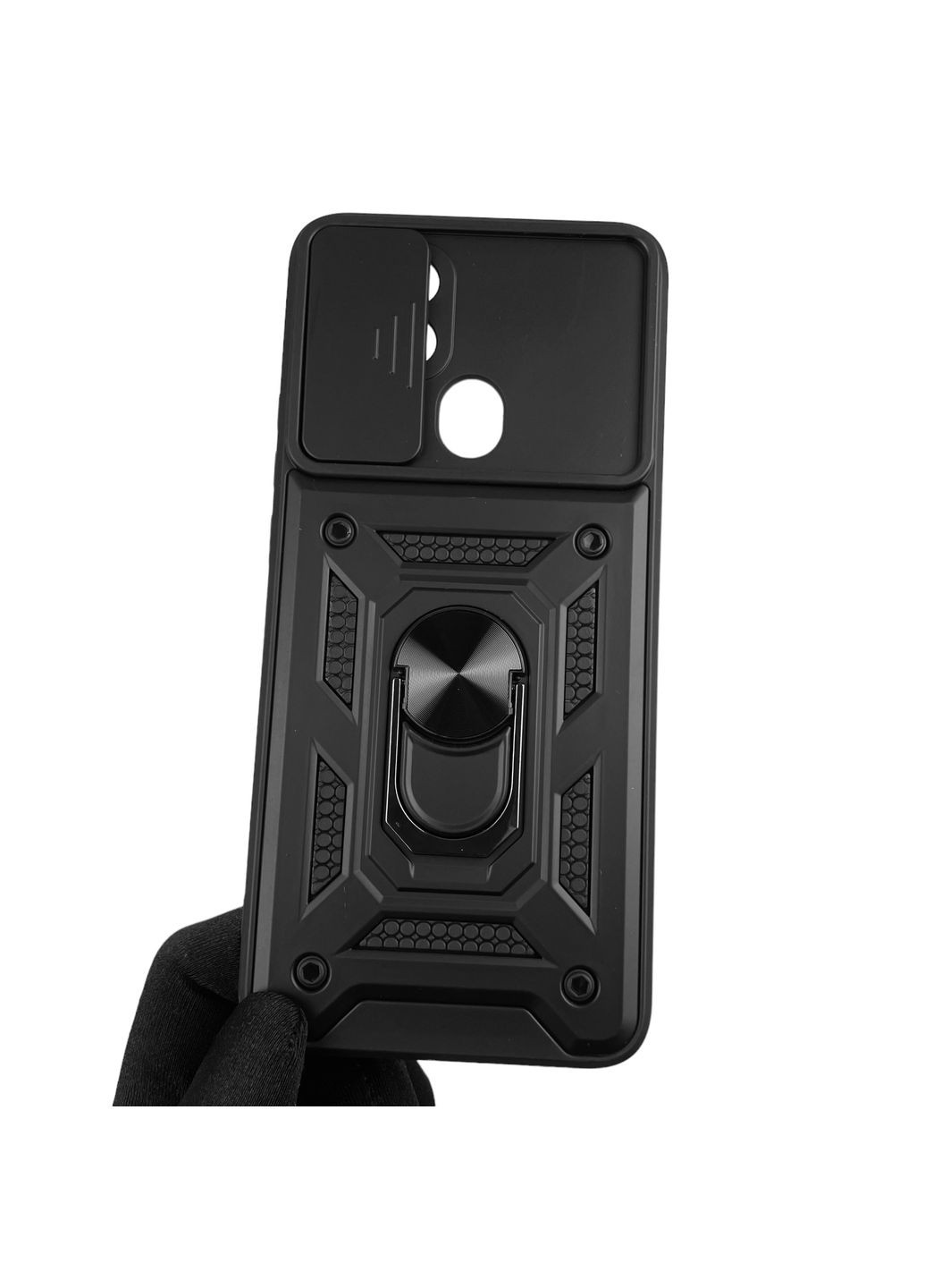 Чохол для A15 броньований з кільцем зі шторкою на камеру на оппо а15 чорний rg1 Oppo (366020353)