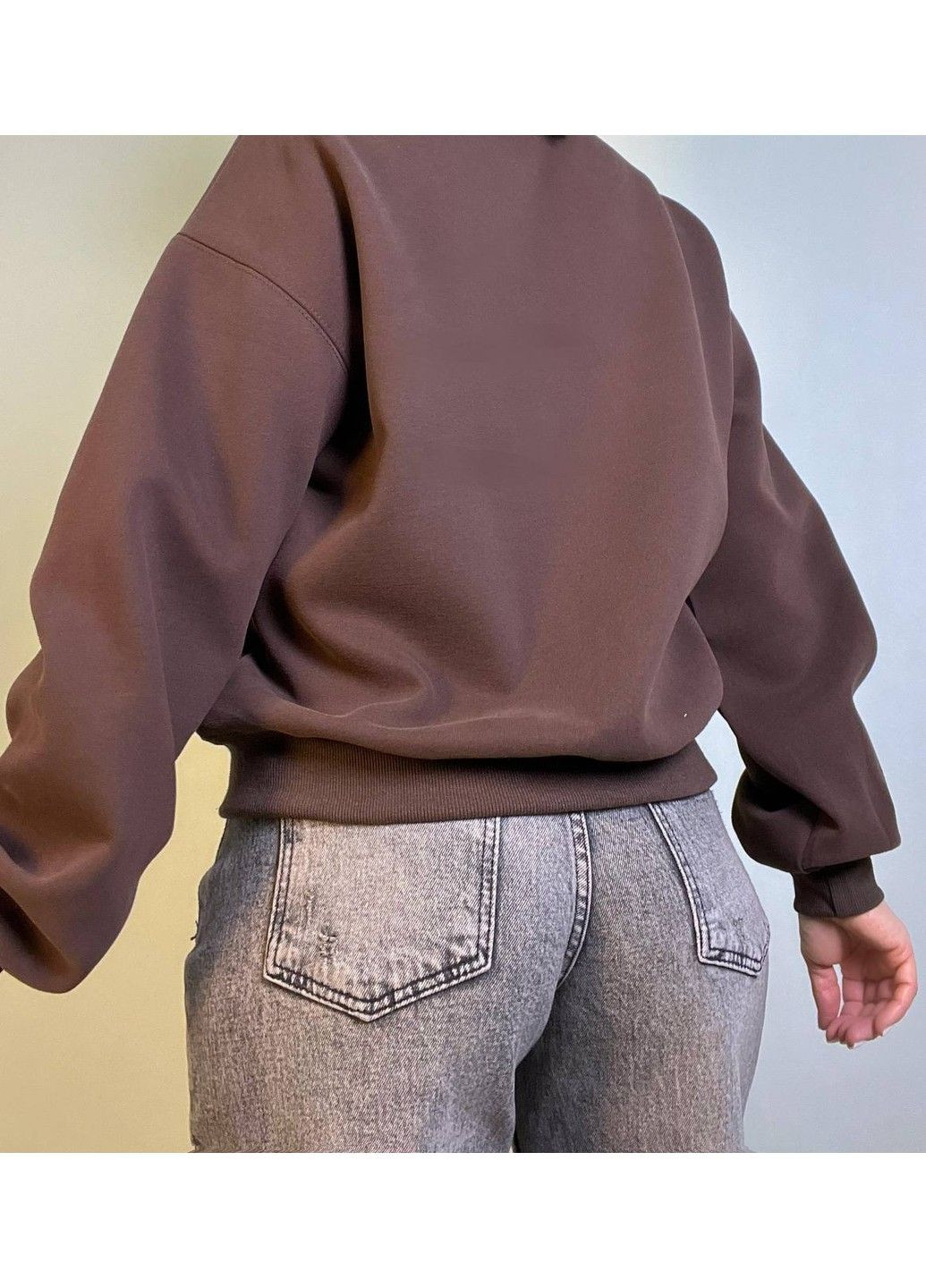 Темно-коричневий світшот жіночий a-n 25057 з малюнком ведмедиком попереду оверсайз середньої довжини комфорт one size (316215665)