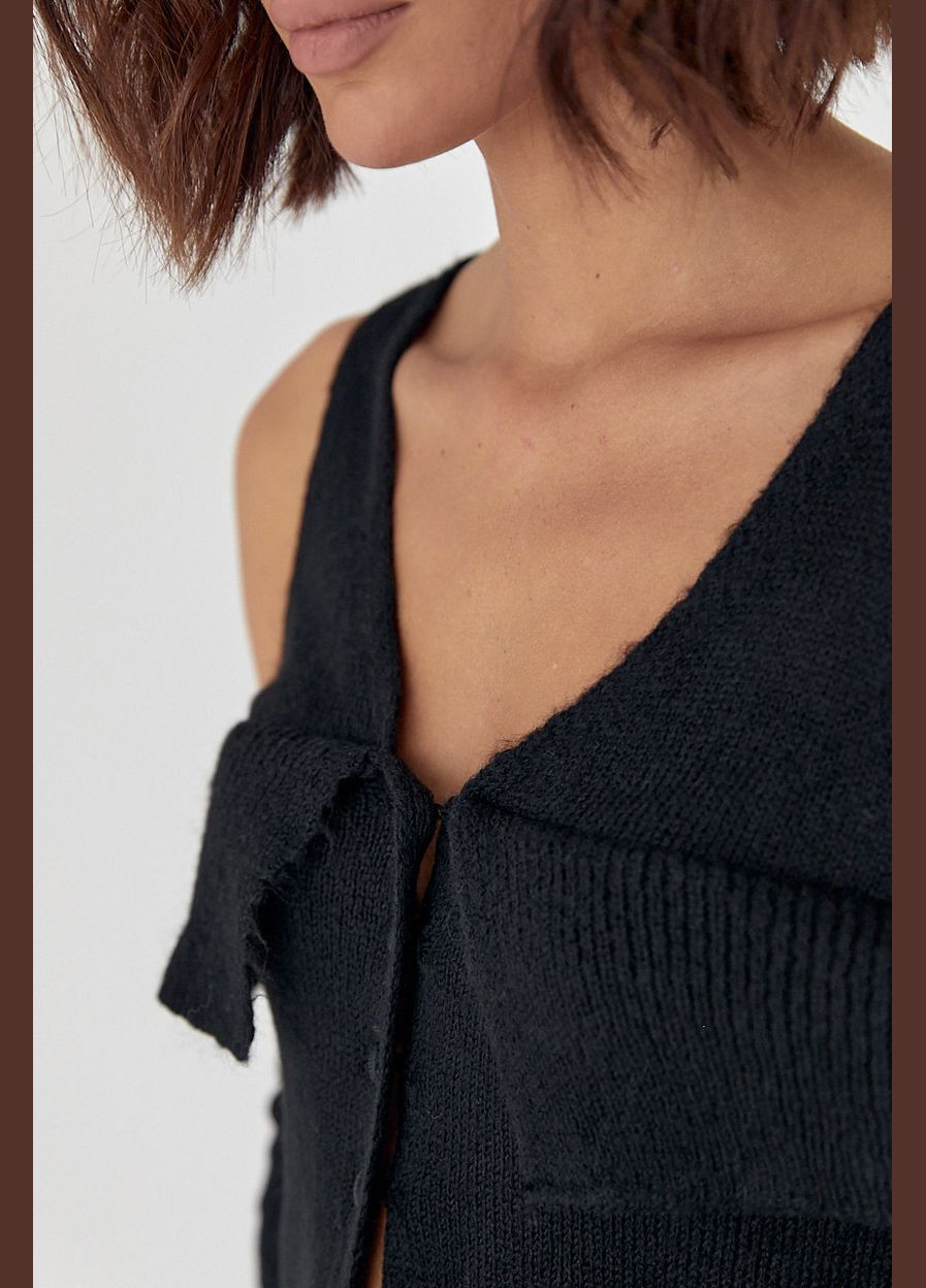 Чорний демісезонний в'язаний пуловер на ґудзиках з відкритими плечима 5116 пуловер Lurex
