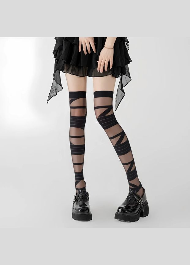 Высокие гольфы-чулки с лентами черные One size No Brand (312515315)