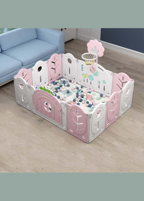 Пластиковий манеж для дітей (вбудоване баскетбольне кільце) — ігрове для малюків 123х165х62 Білий 4M (346489159)