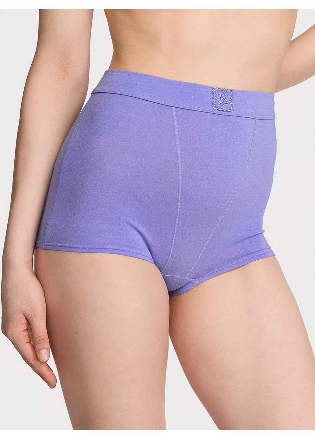 Трусики-шорти жіночі бавовняні Logo Cotton Lace Patch High-Waist Boyshort Panty фіолетові Victoria's Secret (401540431)
