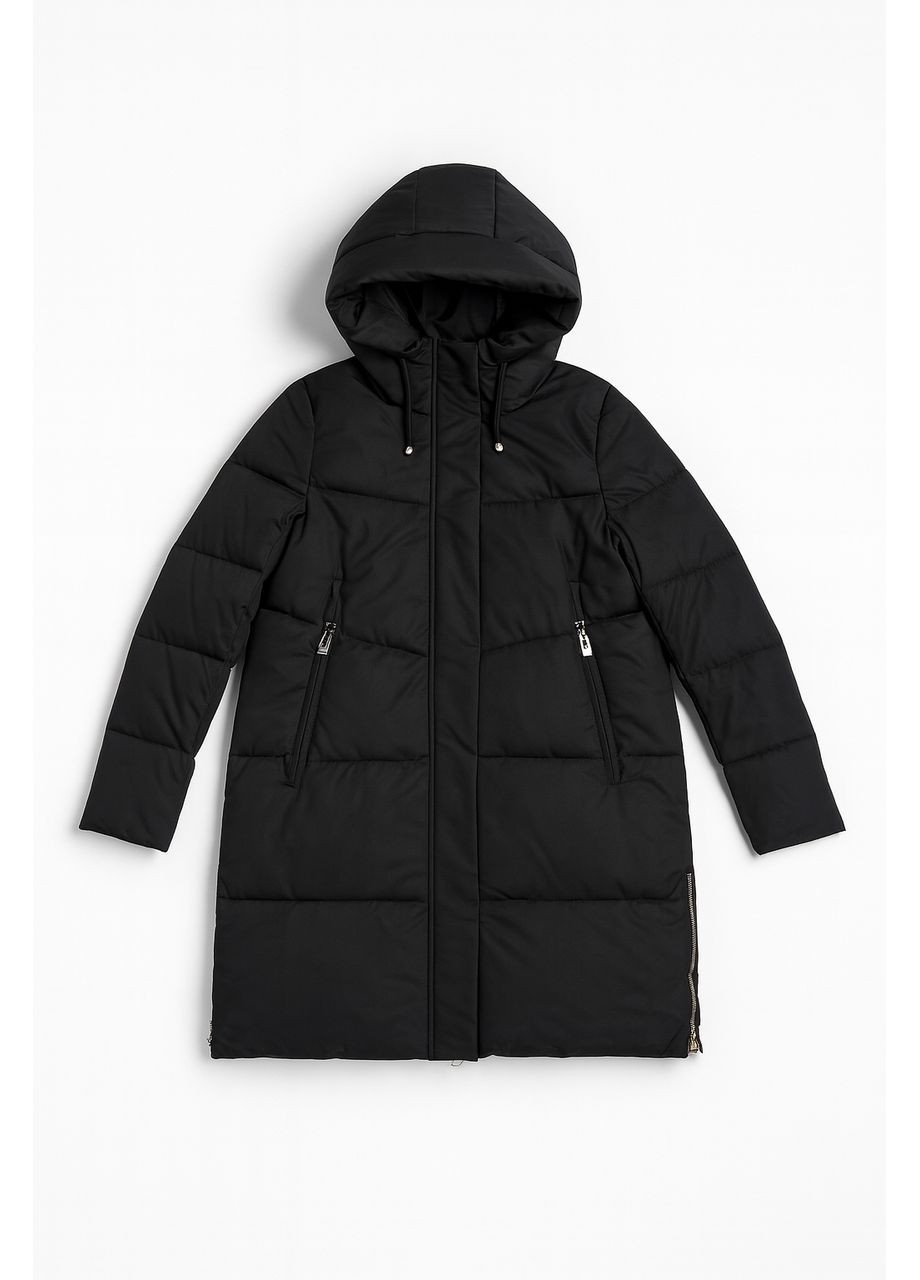 Чорна зимня жіноча зимова куртка-пуховик з капюшоном чорна (9632) xl No Brand