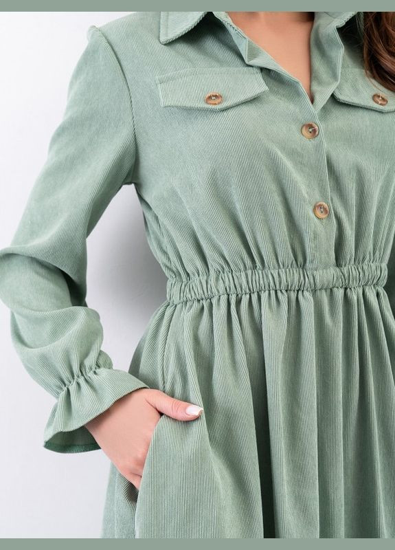 Зелена повсякденний зелена вельветова сукня-сорочка з довгими рукавами ISSA PLUS однотонна