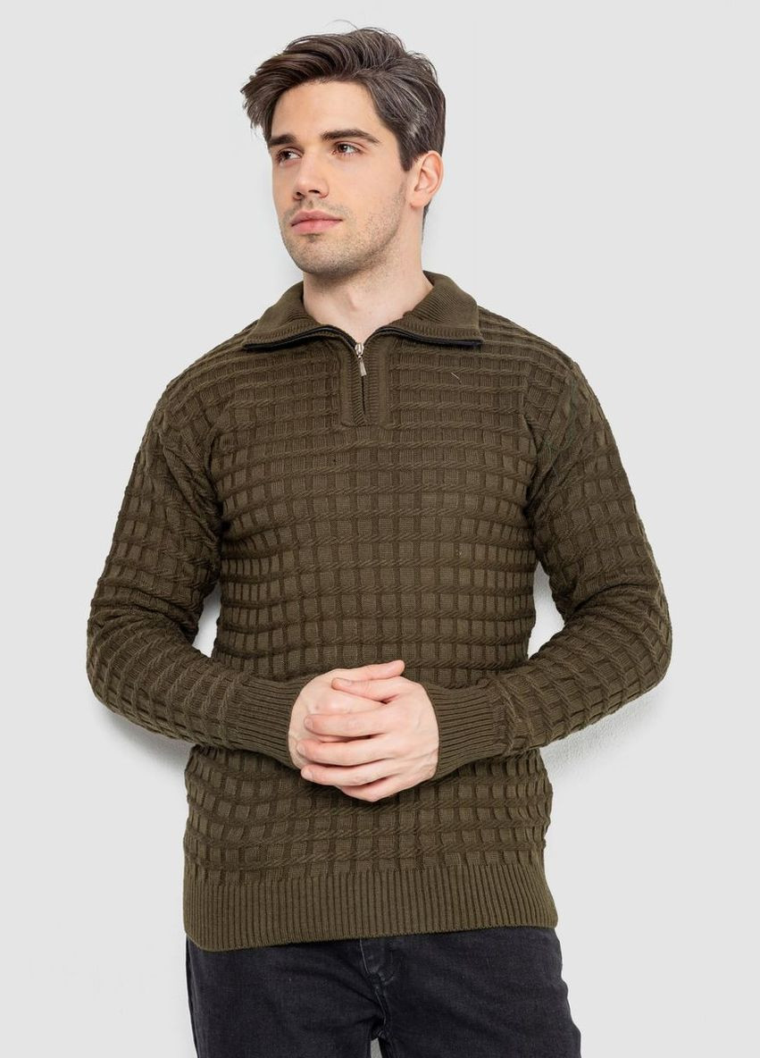 Оливковий (хакі) демісезонний светр чоловічий однотонний, колір чорний, 161r920 Ager