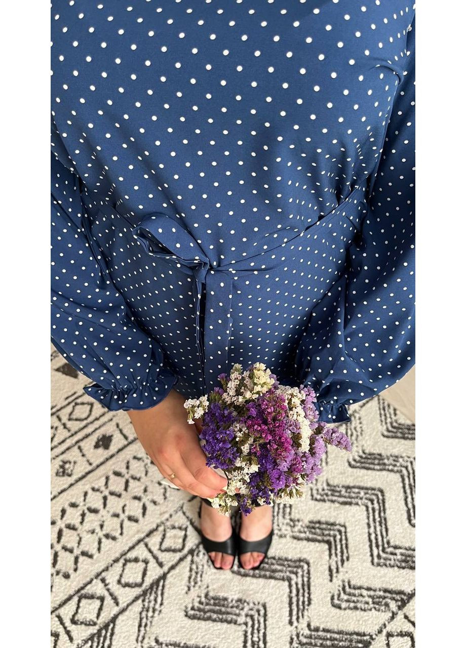 Синіти жіноча блузка вільного крою з дрібним принтом у горошок MonCher