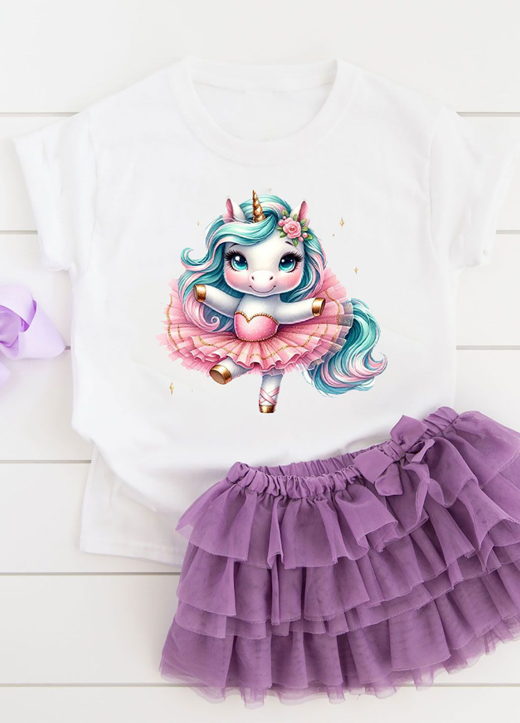 Белая демисезонная футболка детская белая для девочки whimsical unicorn fairytale Love&Live
