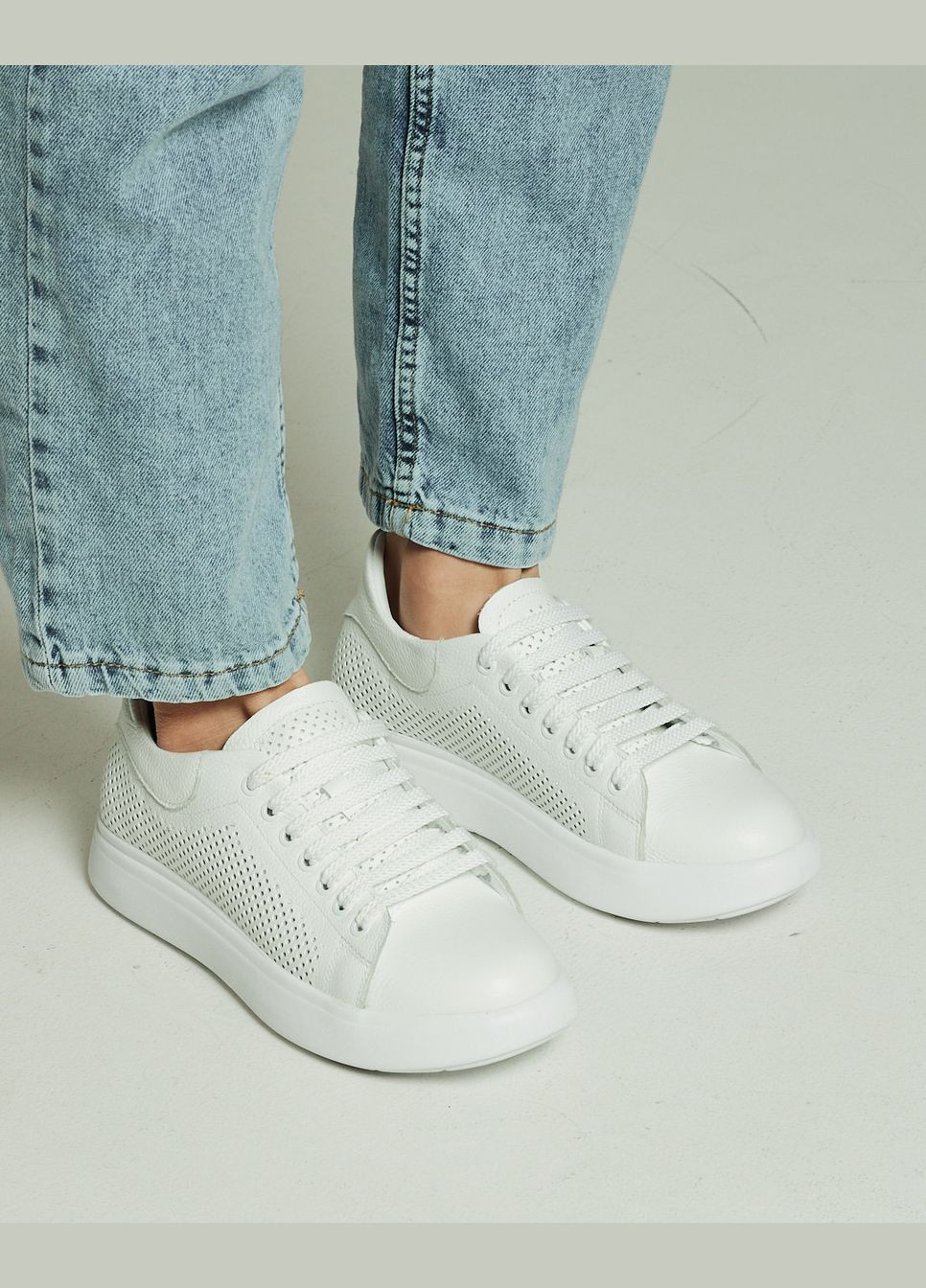 Кроссовки перфорированные белые кожа Kento белые всесезоны (291165676)