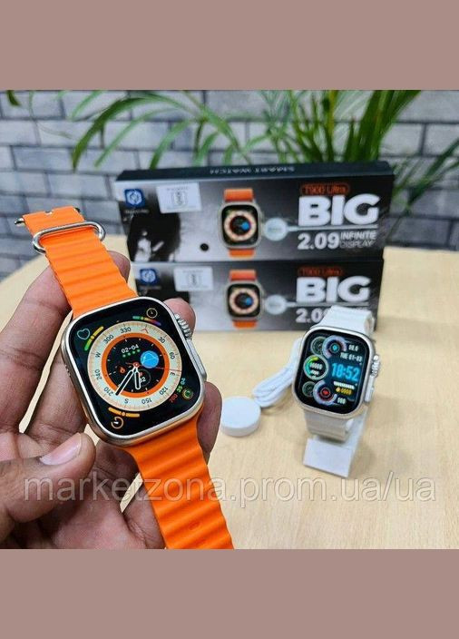 Смарт Часы T900 ultra 8 оранжевый orange пульсометр сообщения ультра беспроводная зарядка Smart Watch (334314641)