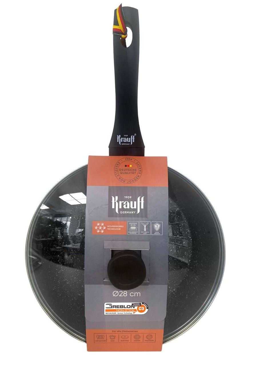 Сковорода з антипригарним покриттям і скляною кришкою 28 см (88-222-107) Krauff (334009643)