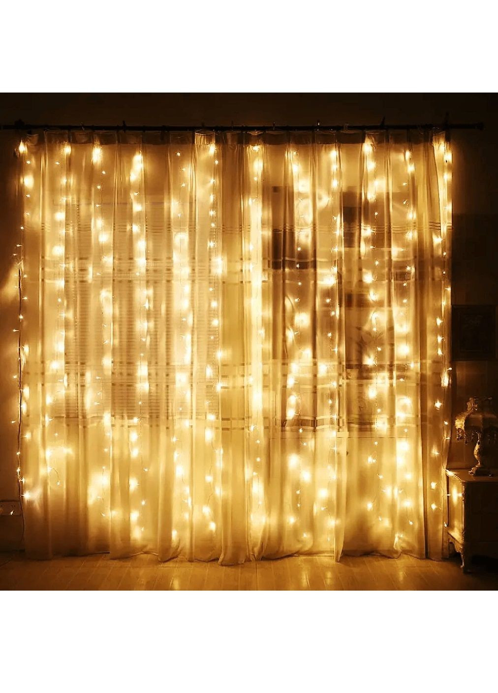 Світлодіодна внутрішня кімнатна гірлянда штора на вікно з живленням від USB 2х2 м 160 LED (478625-Prob) Тепла біла Unbranded (307503170)