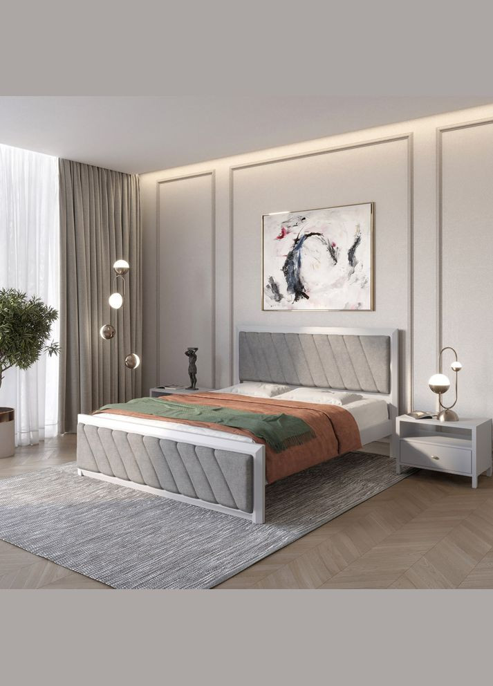 Односпальная деревянная кровать Барселона Б6 (RAL-7040)/Аляска 93 (Серый) 90х190 см (MBG-14390) Mebigrand (366085705)